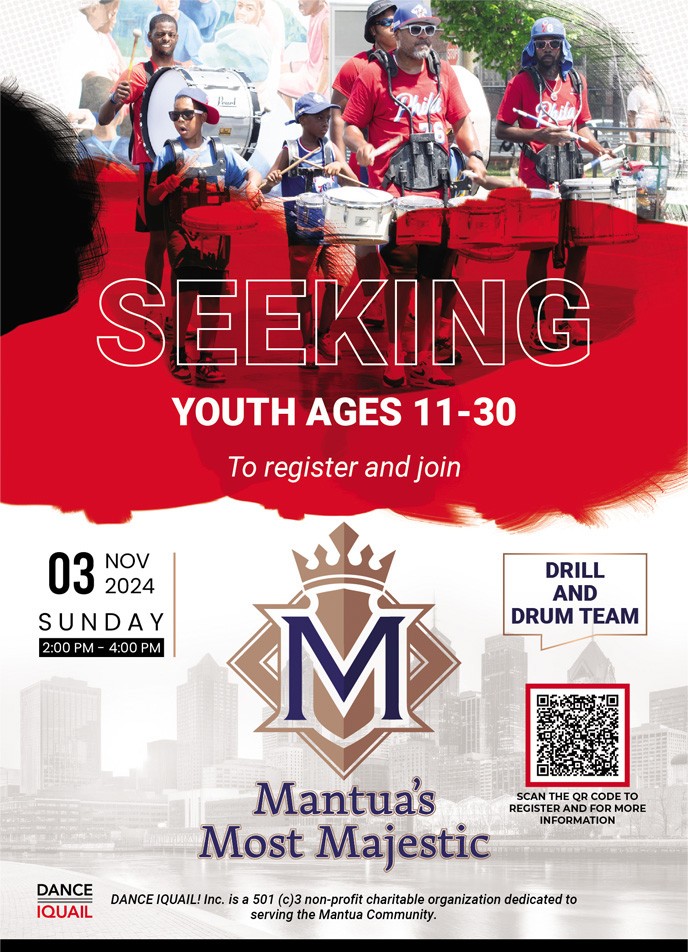 Seeking youth ages 11-30 for Mantua's Most Majestic; drum team & drill team